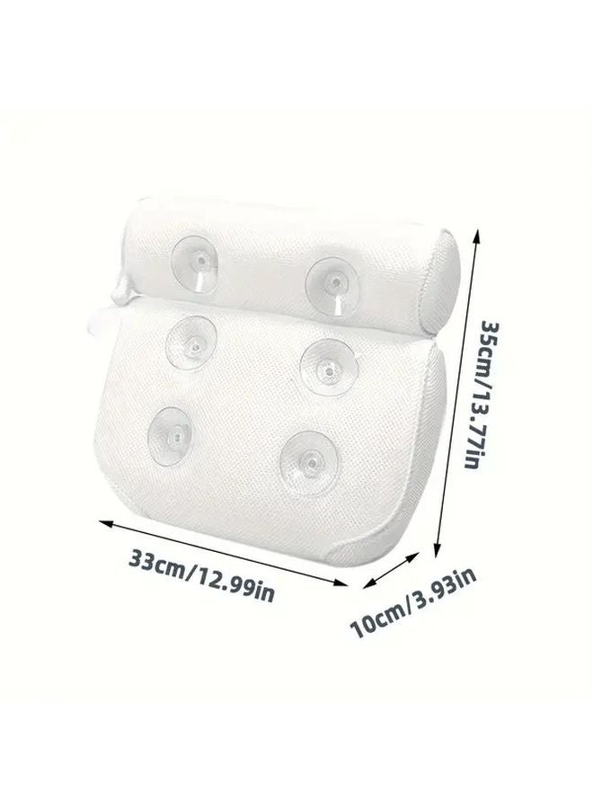 White Bathtub Pillow with Neck and Back Support Drying Hook 6 Suction Cups Machine Washable - Image 2